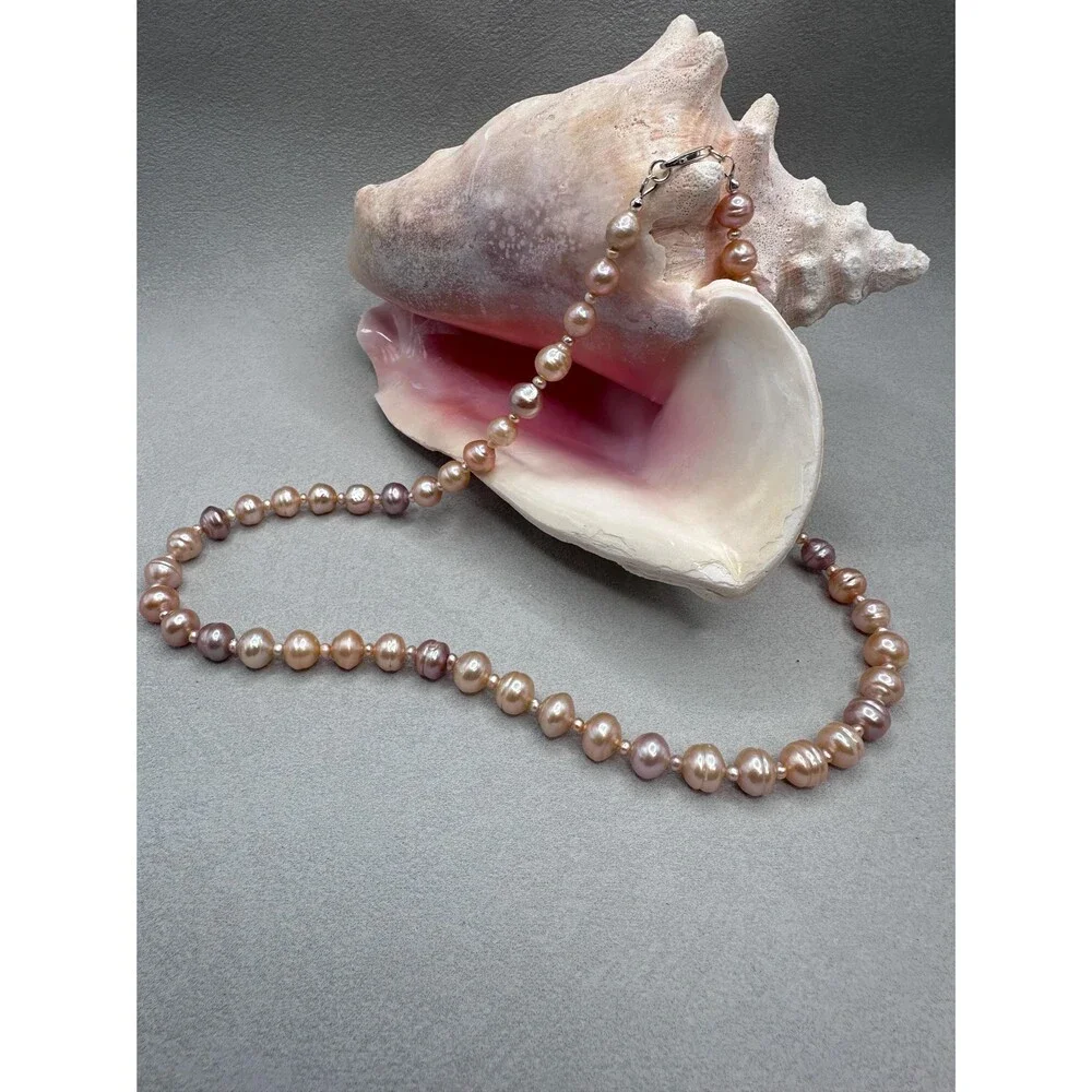 Pink Orange Edison Pearl Necklace 925 Sterling Silver  Handmade Minimal Jewelry